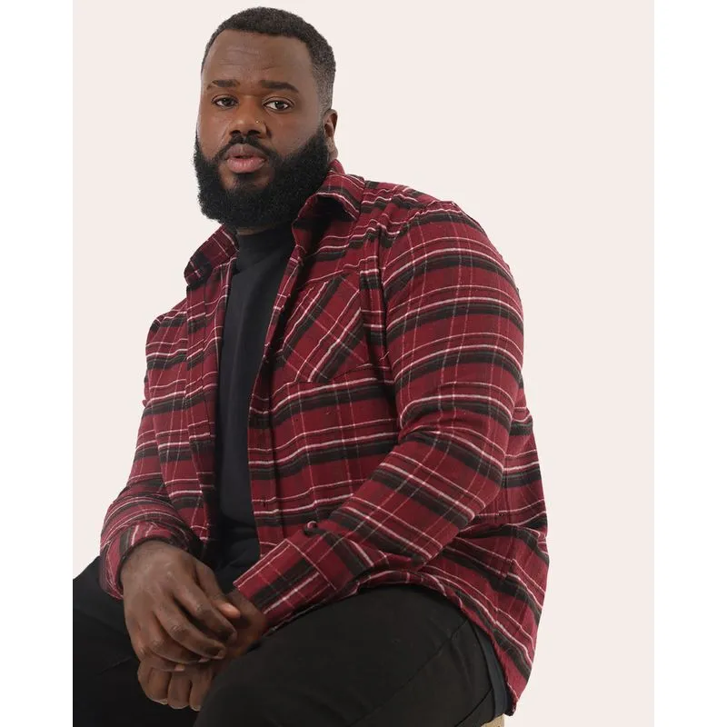 Camisa Xadrez Plus Size Masculina Flanelada Manga Longa Vermelha G4