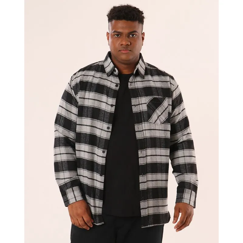 Camisa Plus Size Masculina Xadrez Flanelada Preto G3