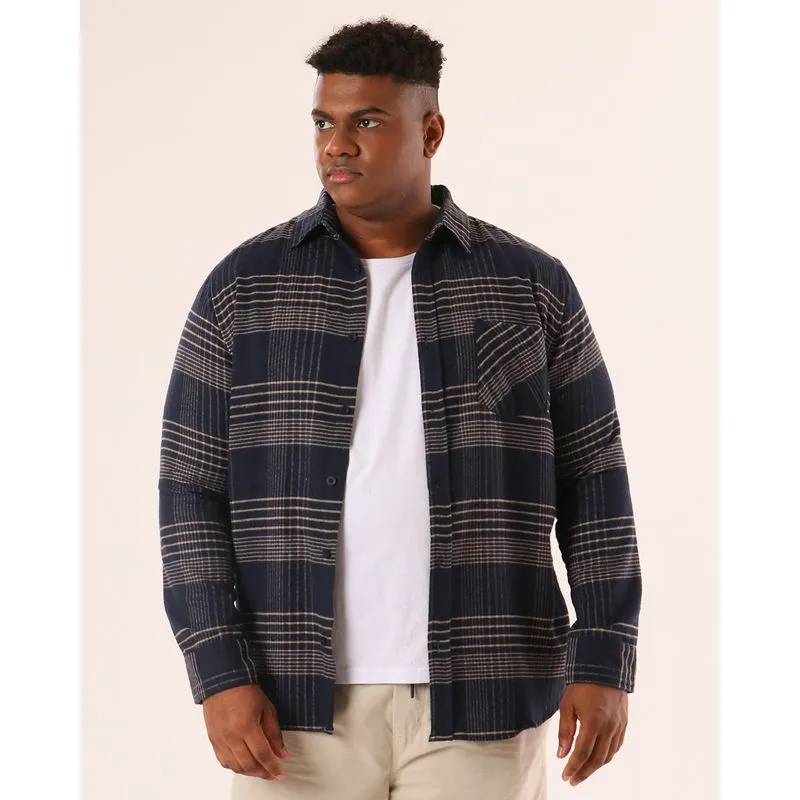 Camisa Plus Size Masculina Xadrez Flanelada Marinho G1