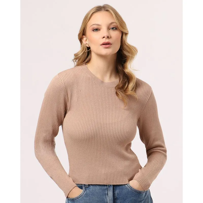 Suéter Feminino Tricô Manga Longa Bege M