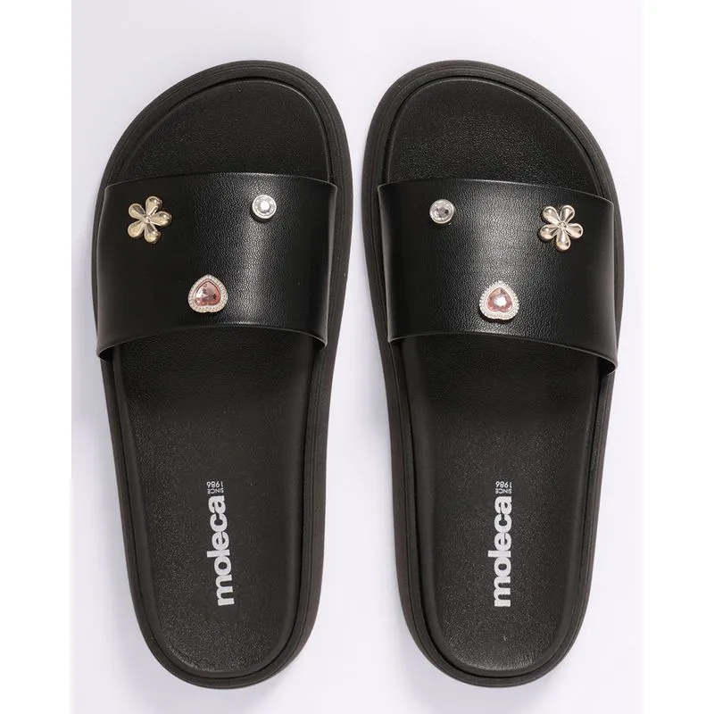 Chinelo Slide Feminina Moleca com Aviamentos Preta 35