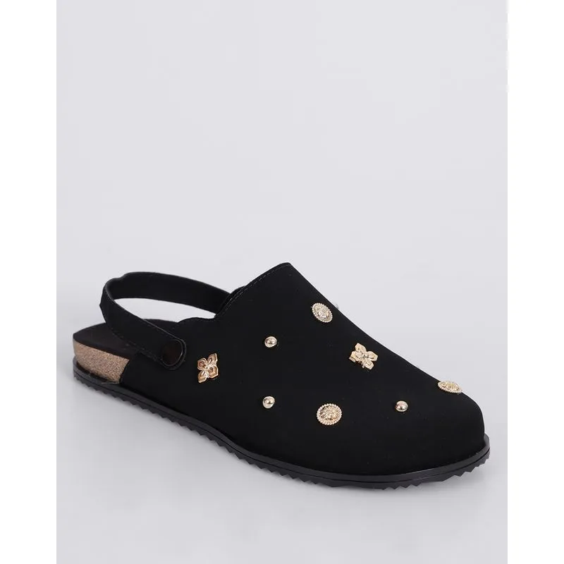 Mule Feminino Moleca Nobuck com Aviamentos Preto 34