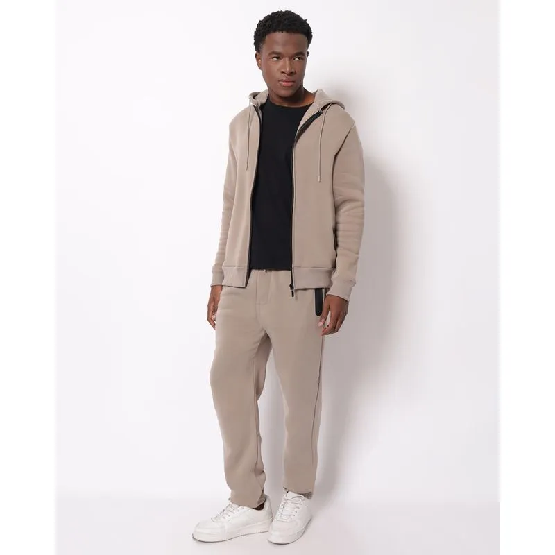 Calça Moletom Masculina Reta Bolsos Selado Bege M