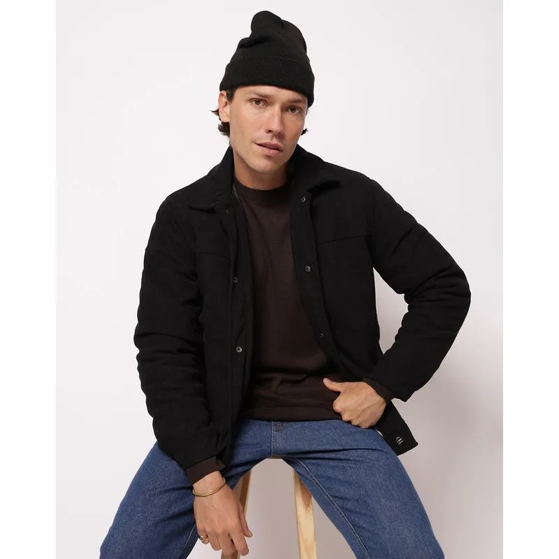 Casaco Masculino Cotelê com Bolsos Preto M