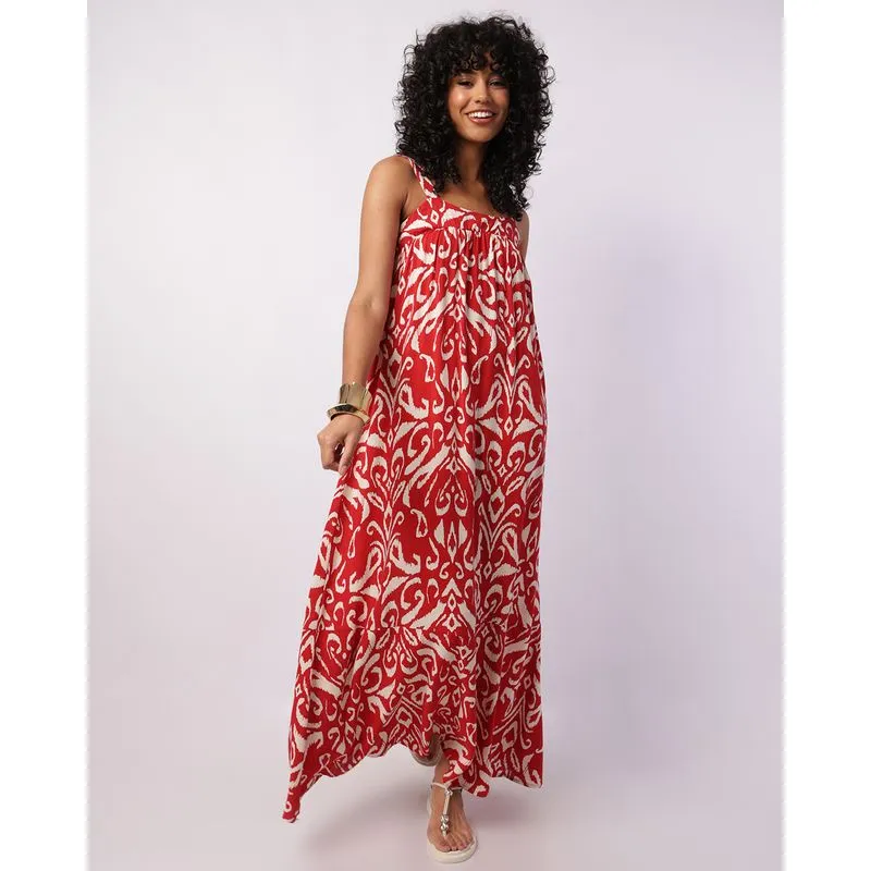 Vestido Feminino Longo Viscose com Alcinha Estampado Vermelho M