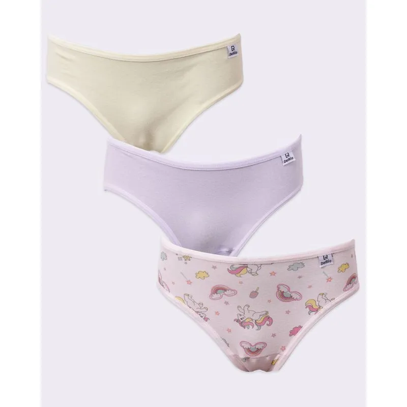 Kit 3 Calcinhas Biquíni Infantil DelRio Estampa Unicórnios Rosa Lilás e Amarela M