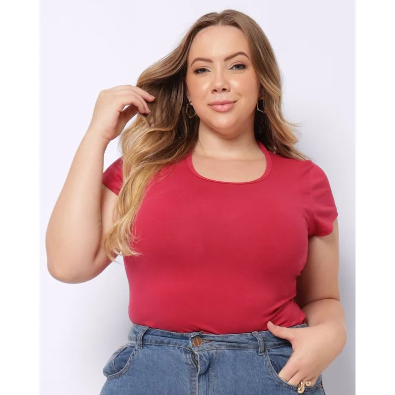 Camiseta Plus Size Feminina Algodão Básica Manga Curta Rosa G2