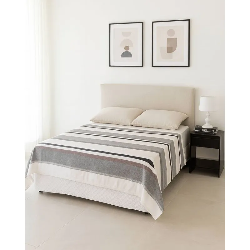 Manta Casal Arte & Cazza 180cm x 220cm Estampada Listrada Branca UN