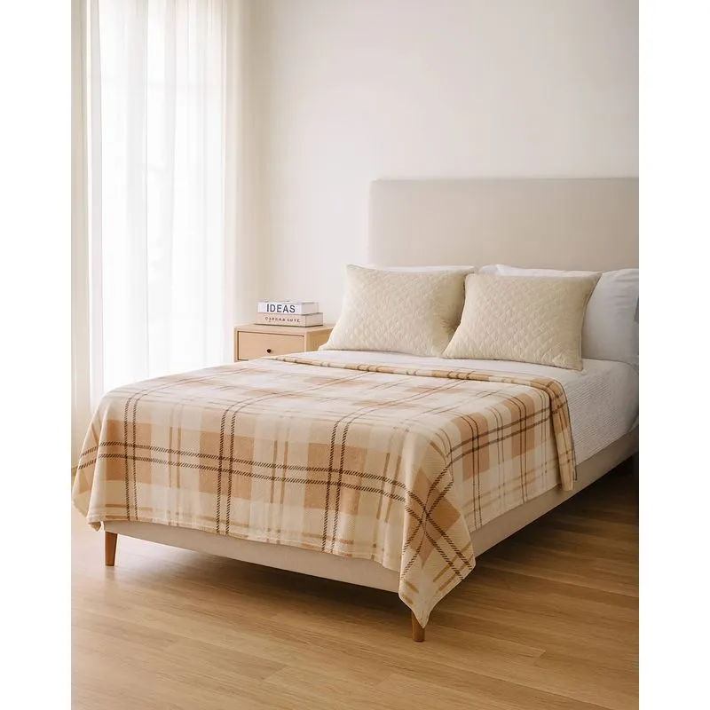 Manta Casal Arte & Cazza 180cm x 220cm Estampado Xadrez Bege UN