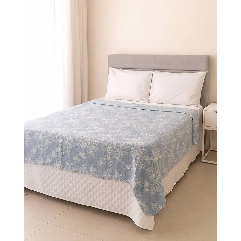 Manta Casal Arte & Cazza 180cm x 220cm Estampada Floral Azul UN