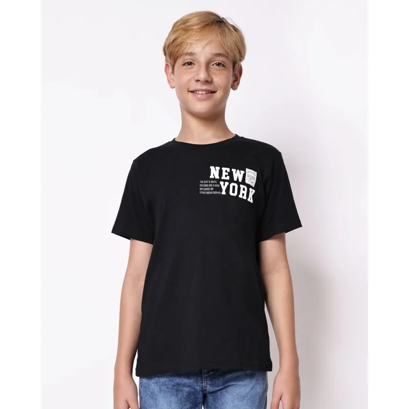 Camiseta Juvenil Algodão New York Preto 16