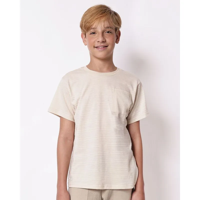 Camiseta Juvenil Texturizada com Bolso Manga Curta Off White 14