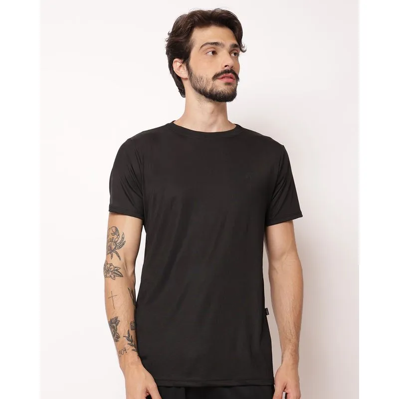 Camiseta Esportiva Masculina Canelada Manga Curta Preta P