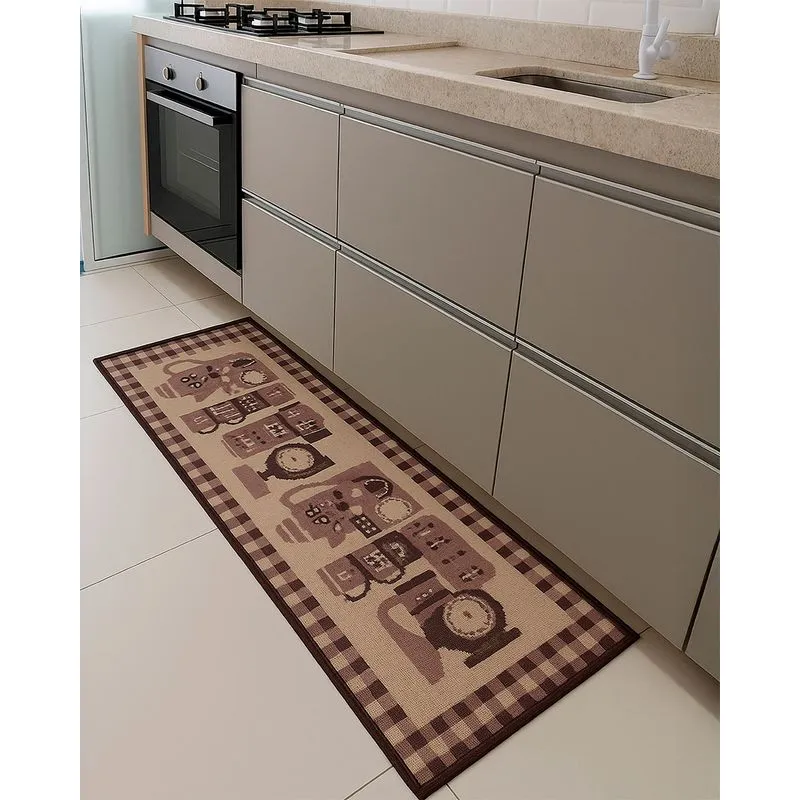 Tapete Passadeira Domani 50cm x 120cm Estampada Marrom UN