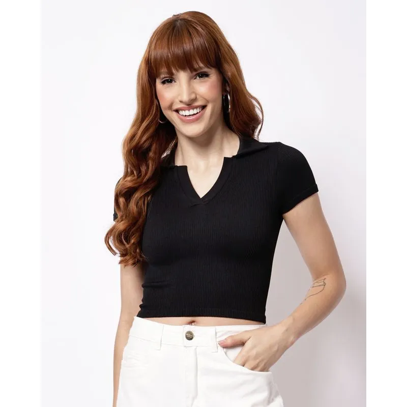 Camisa Polo Feminina Canelada Preto GG