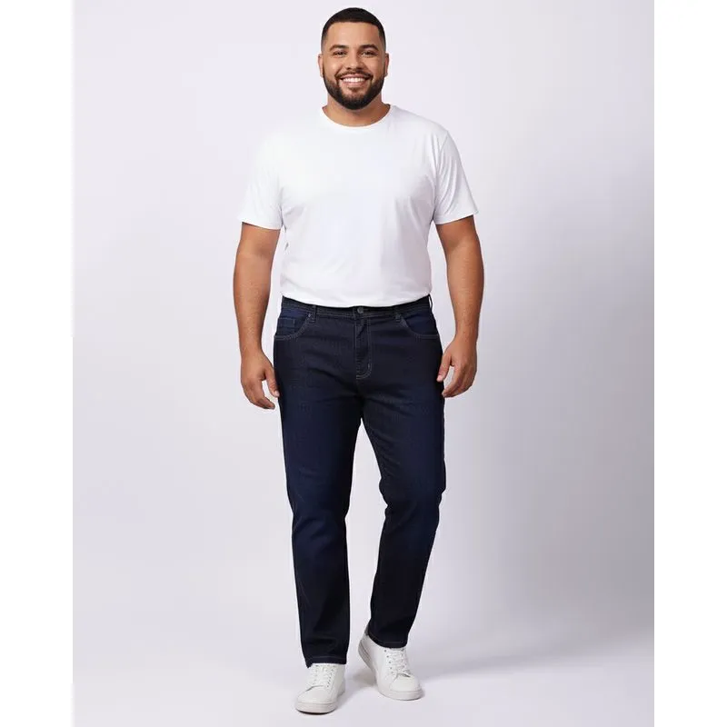 Calça Jeans Plus Size Masculina Básica Azul 56