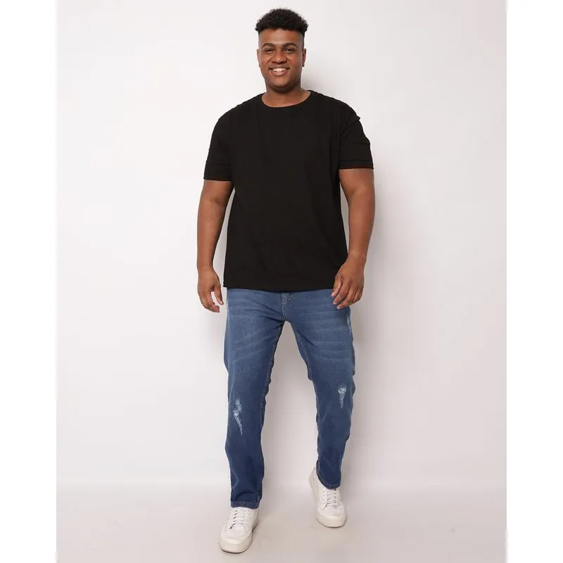 Calça Jeans Plus Size Reta Masculina Destroyed Azul 50
