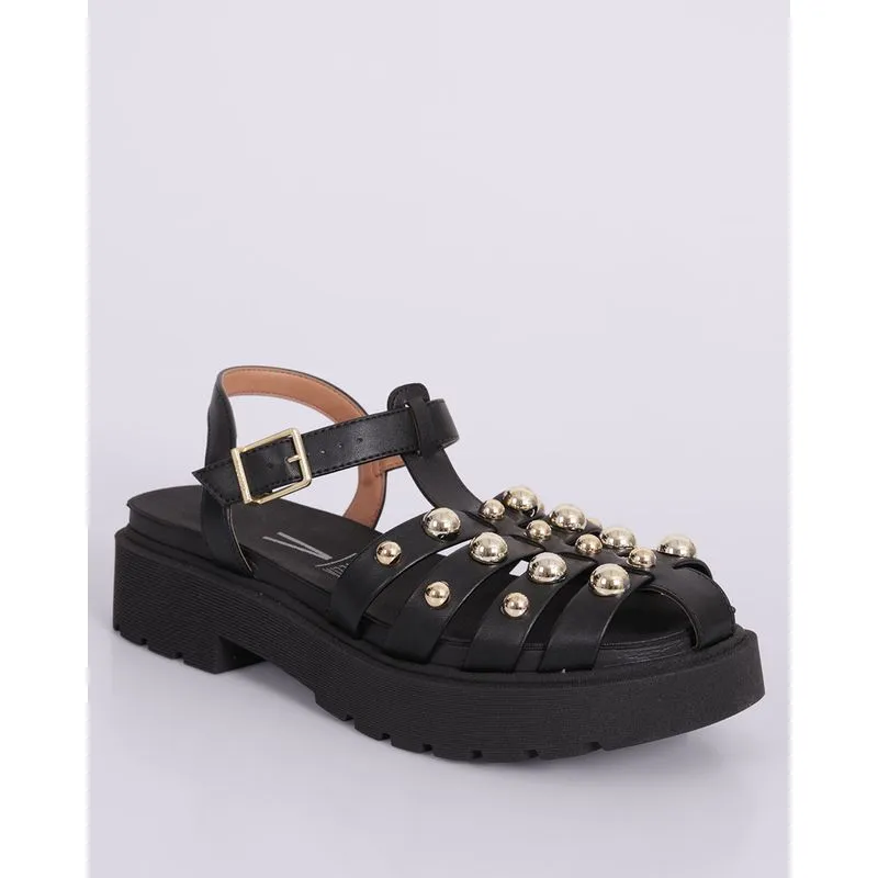 Sandália Feminina Fisherman Vizzano Tratorada Tachas Preta 35