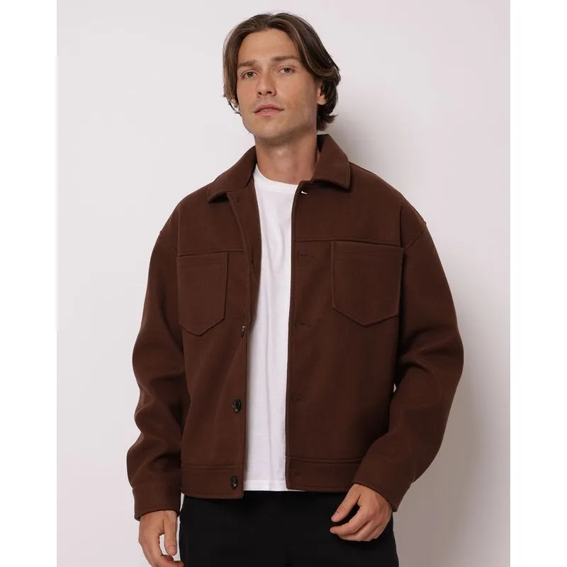 Casaco Masculino com Bolsos Botões Marrom M