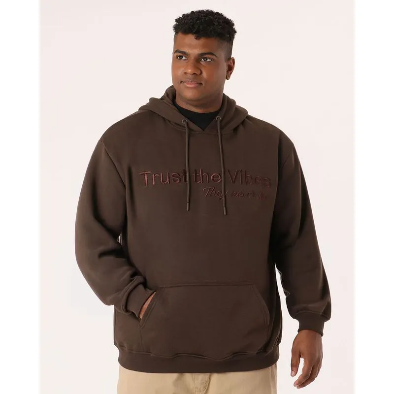 Blusão Moletom Plus Size Masculino com Capuz Marrom G2