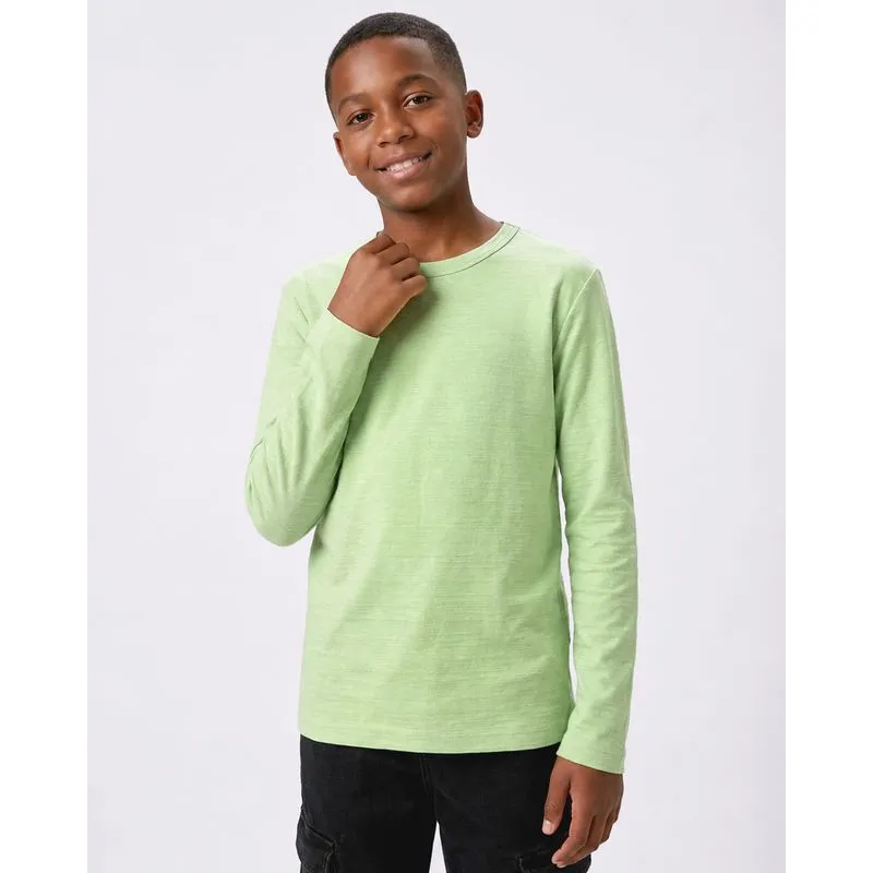 Camiseta Juvenil Algodão Texturizada Manga Longa Verde 14