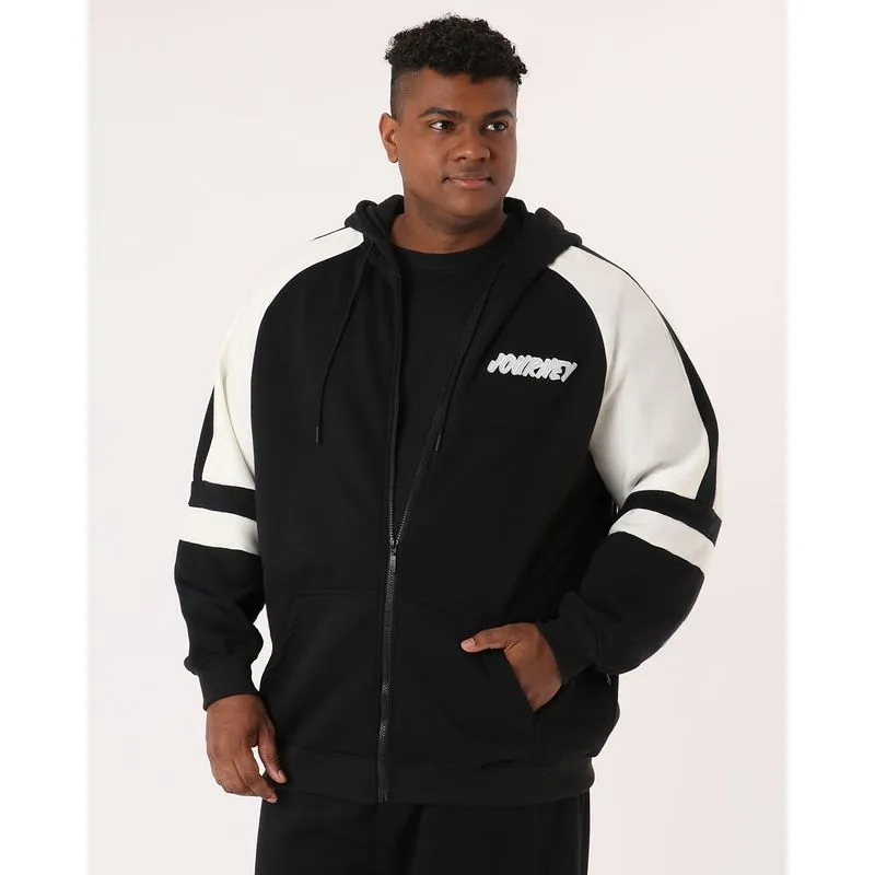 Jaqueta Moletom Plus Size Masculina com Capuz Preto G2