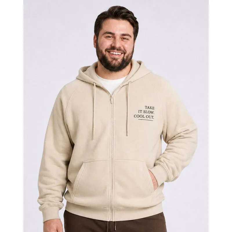 Jaqueta Moletom Plus Size Masculina com Capuz Bege G3