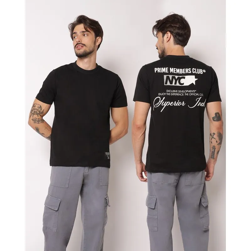 Camiseta Masculina Algodão Estampa nas Costas Manga Curta Preta G