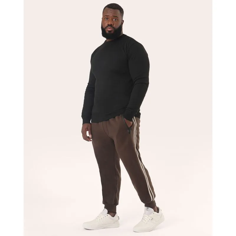 Calça Moletom Plus Size Masculino Jogger com Viés Bolsos Marrom G3