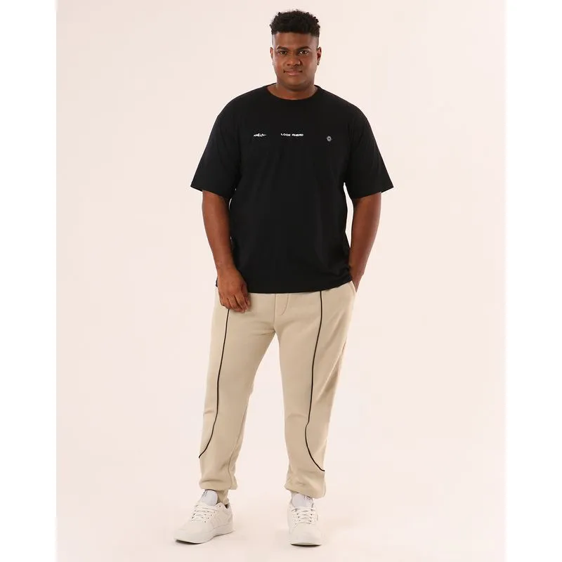 Calça Moletom Plus Size Masculino Jogger com Viés Bege G2