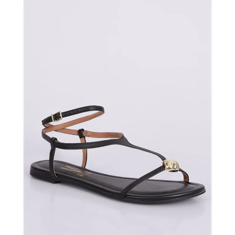 Sandália Rasteira Feminina Vizzano com Aviamento Preta 36
