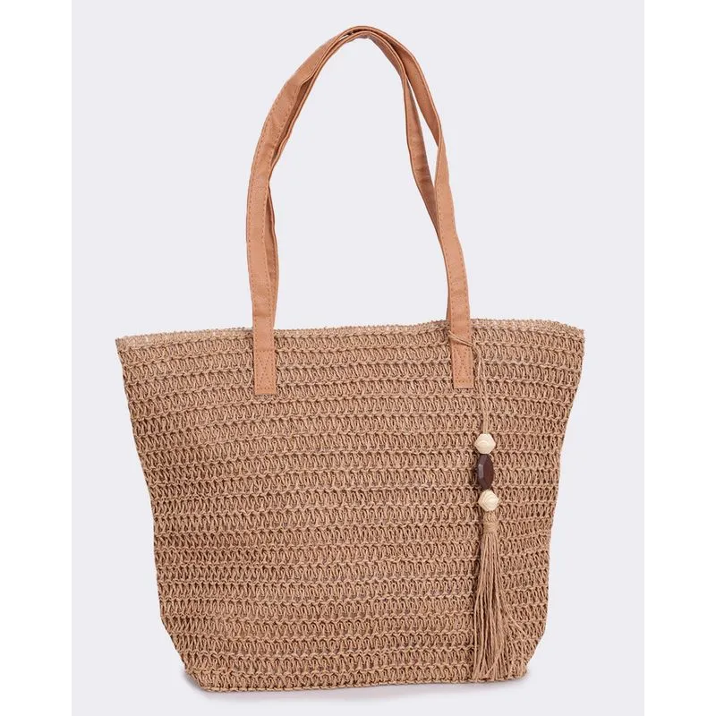 Bolsa de Praia Tote Bag com Detalhes Bege UN