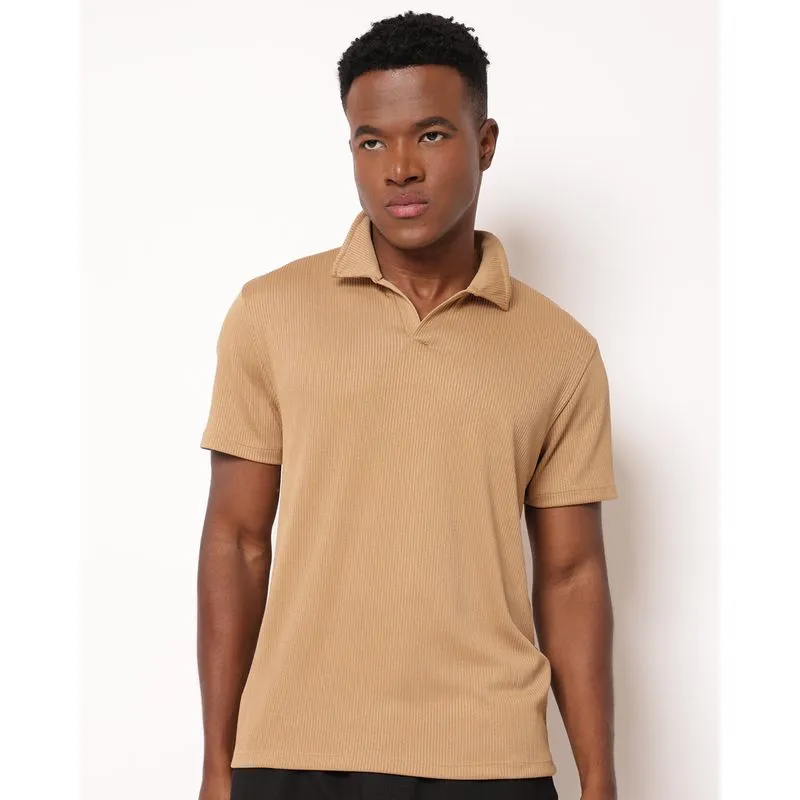 Camisa Polo Masculina Manga Curta Canelada Bege GG
