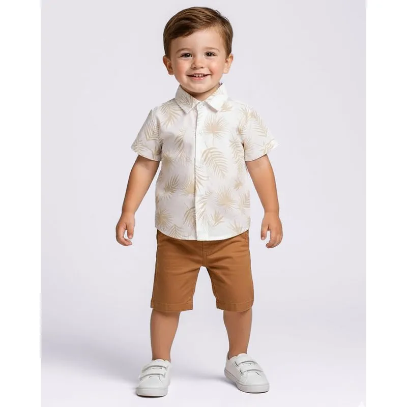 Camisa Bebê Algodão Manga Curta Estampa Tropical Off White 3