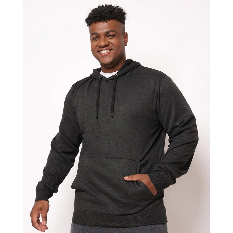 Blusão Plus Size Masculino Tricô Bolso Canguru com Capuz Cinza G1