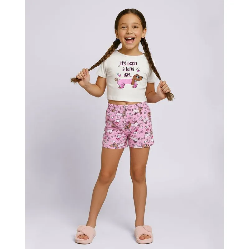 Pijama Infantil Curto Estampa Cachorrinha Branco 8