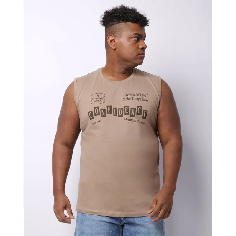 Regata Plus Size Masculina Algodão Estampa Frontal Marrom G5