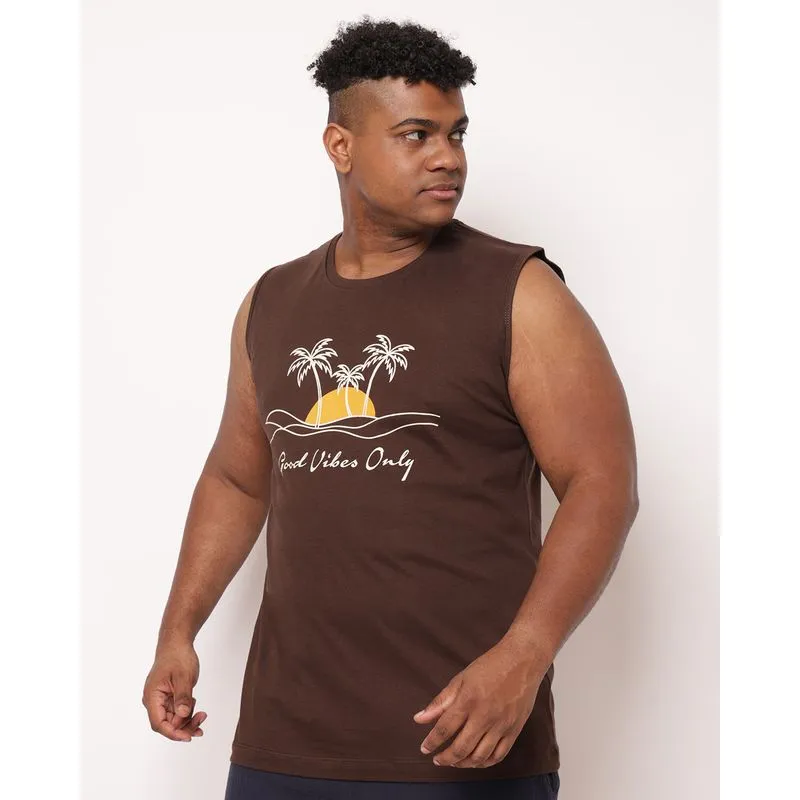 Regata Plus Size Masculina Machão Estampa Marrom G2