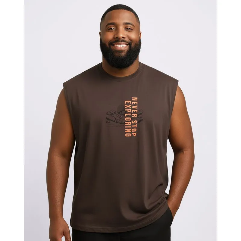 Regata Plus Size Masculina Algodão Estampa Frontal Marrom G5
