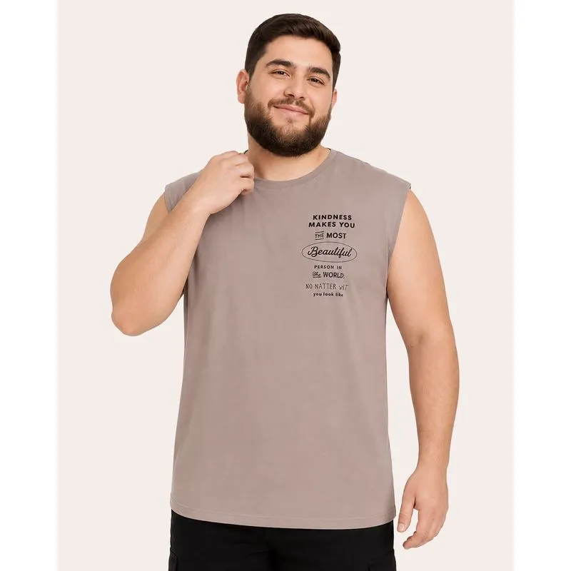 Regata Plus Size Masculina Algodão Estampa Bege G3