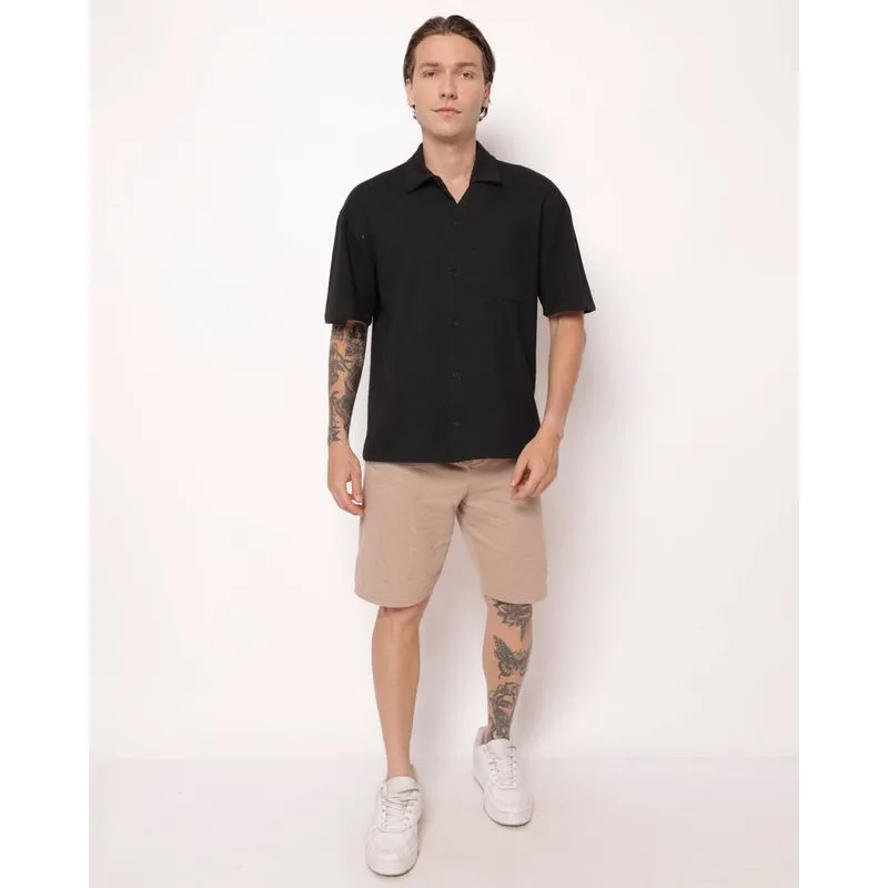 Bermuda Masculina Reta Moletinho com Bolsos Mesclada Bege M