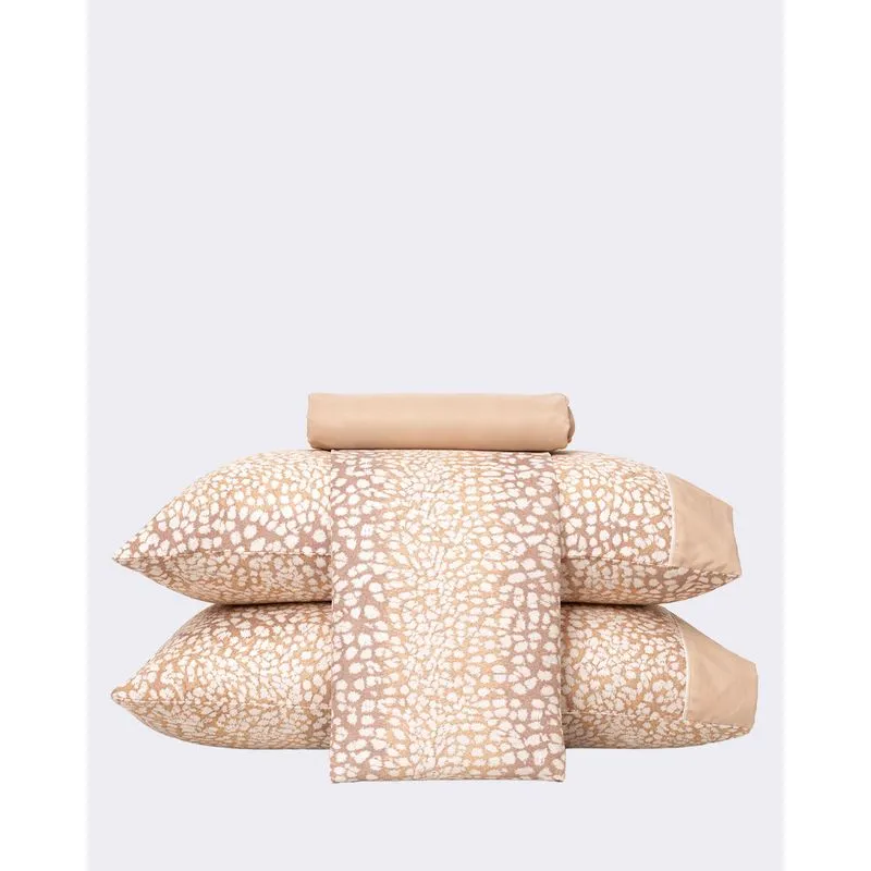 Jogo de Cama Queen Edromania 4 peças 240cm x 250cm Estampado Bege UN