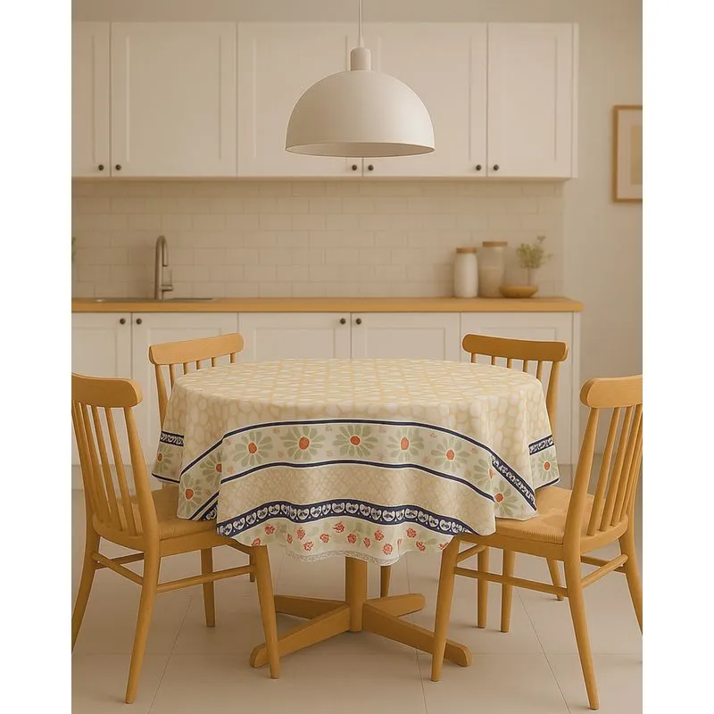 Toalha de Mesa Redonda Raner 140cm Estampada Bege UN