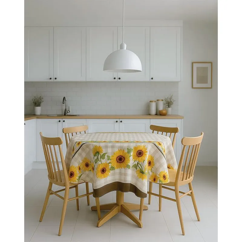 Toalha de Mesa Redonda Raner 140cm Estampada Bege UN