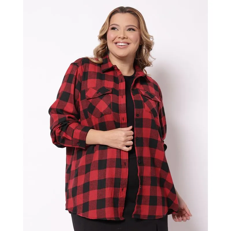 Camisa Plus Size Feminina Flanelada Xadrez Vermelha G1