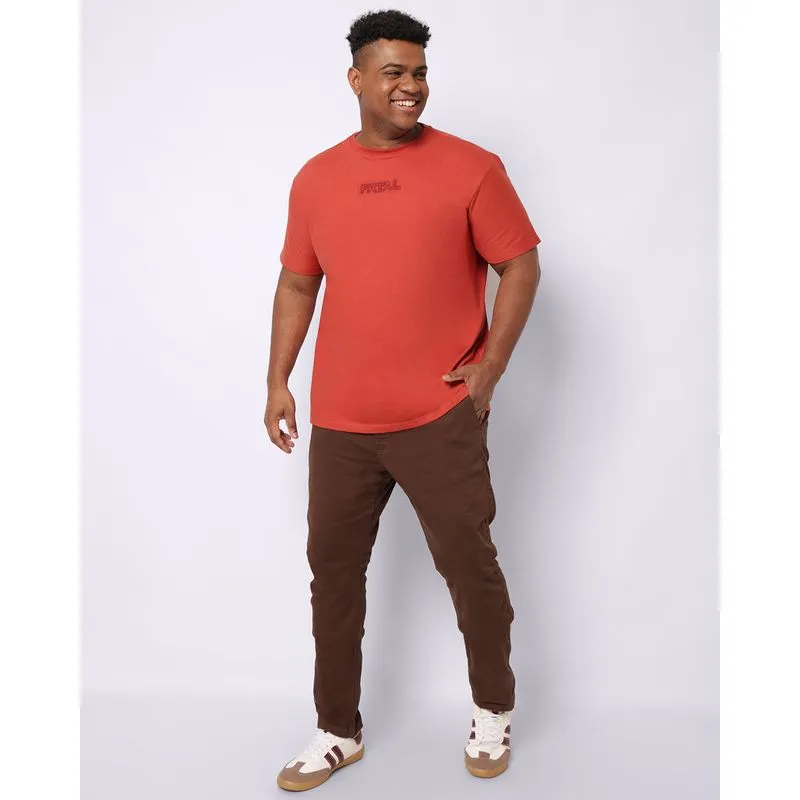 Calça Sarja Plus Size Masculina Slim com Bolsos Marrom 52