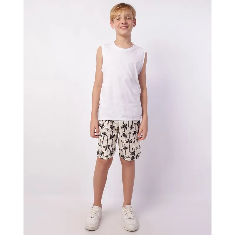 Bermuda Juvenil Reta Microfibra Estampada Coqueiro Off White 16