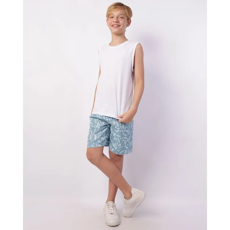 Bermuda Juvenil Reta Microfibra Estampada Coqueiro Azul 12