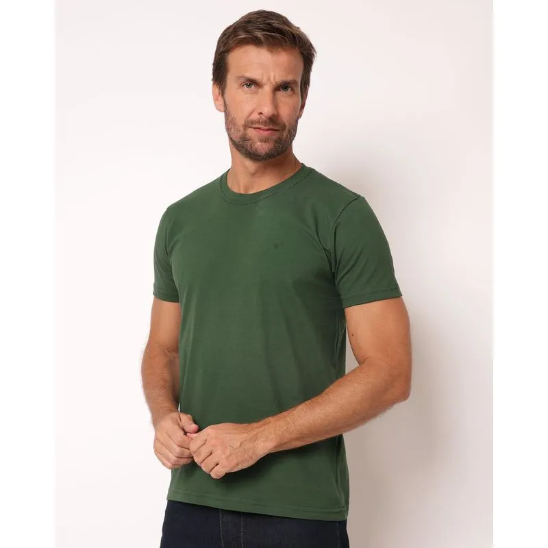 Camiseta Masculina Básica Algodão com Bordado Verde G