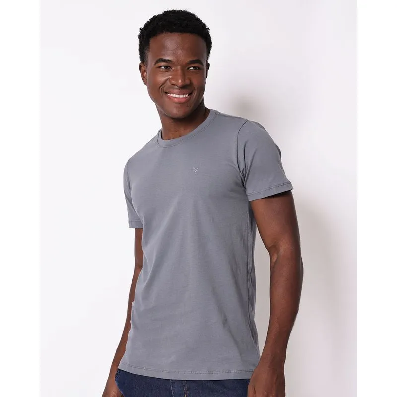 Camiseta Masculina Algodão Bordado Frontal Cinza G